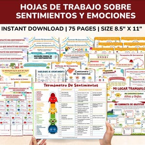 Spanish Feelings/Emotions Worksheets 20 Page Bundle Kids-Teens - Hojas De Trabajo Sobre Sentimientos Y Emociones Para Ninos Y Adolescentes