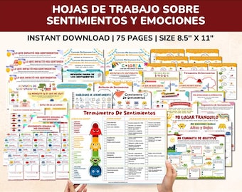 Spanish Feelings/Emotions Worksheets 20 Page Bundle Kids-Teens - Hojas De Trabajo Sobre Sentimientos Y Emociones Para Ninos Y Adolescentes