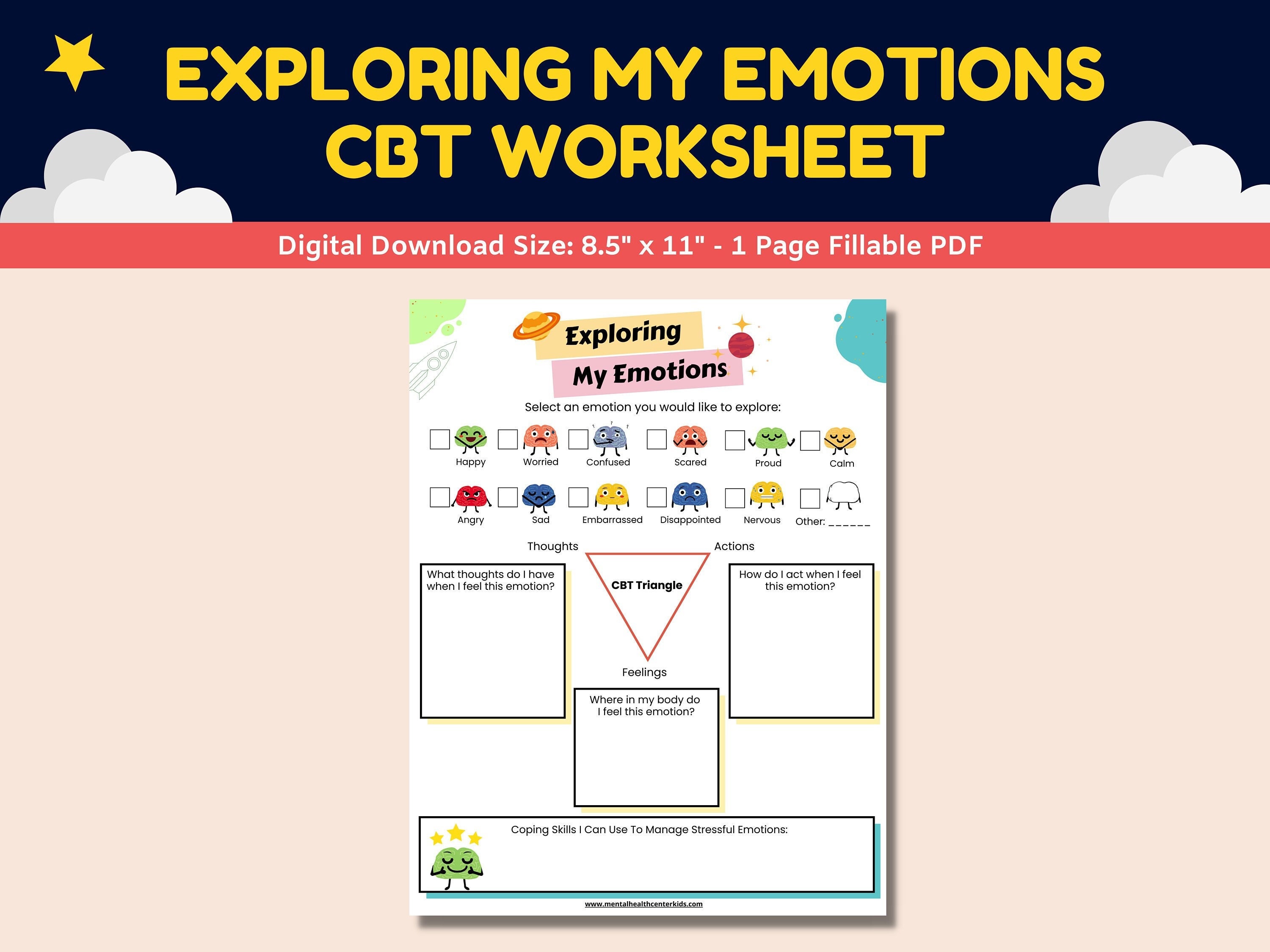 Feelings/Emotions Check In CBT Worksheet For Kids-Exploring My Emotions Activity-Cognitive Behavioral Therapy Chart-Child Therapy Counseling