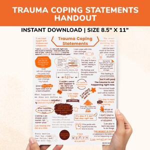 Trauma Coping Statements Positive Affirmations Kids Teens Adults-Printable Coping Skills Therapy Poster Handout PTSD Help Quotes Mantra Gift