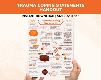 Trauma Coping Statements Positive Affirmations Kids Teens Adults-Printable Coping Skills Therapy Poster Handout PTSD Help Quotes Mantra Gift