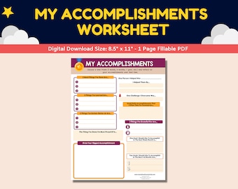 My Accomplishments Self-Esteem Worksheet Mental Health Printable Self-Confidence Kids Child Therapy Growth Mindset Therapist Counselor PDF