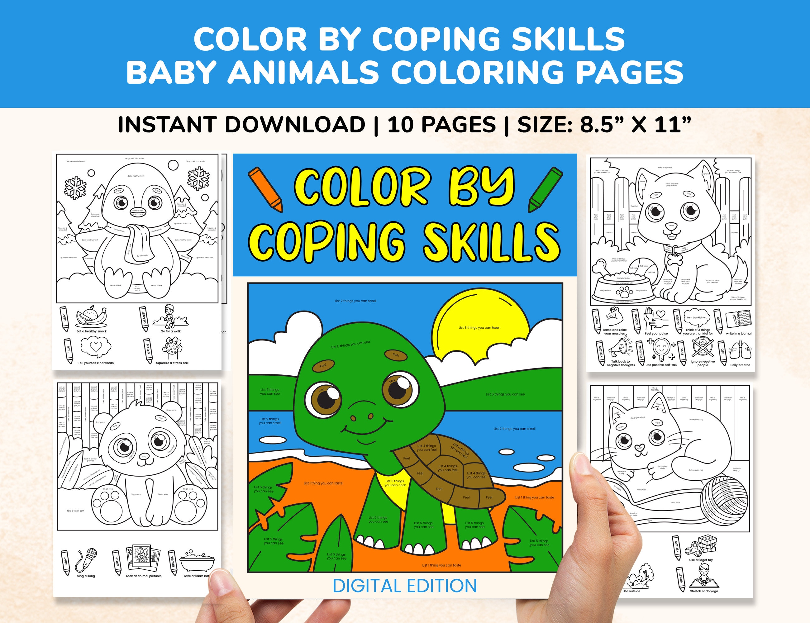 Color by Coping Skills Coloring Pages Book Printable for Kids Digital ...
