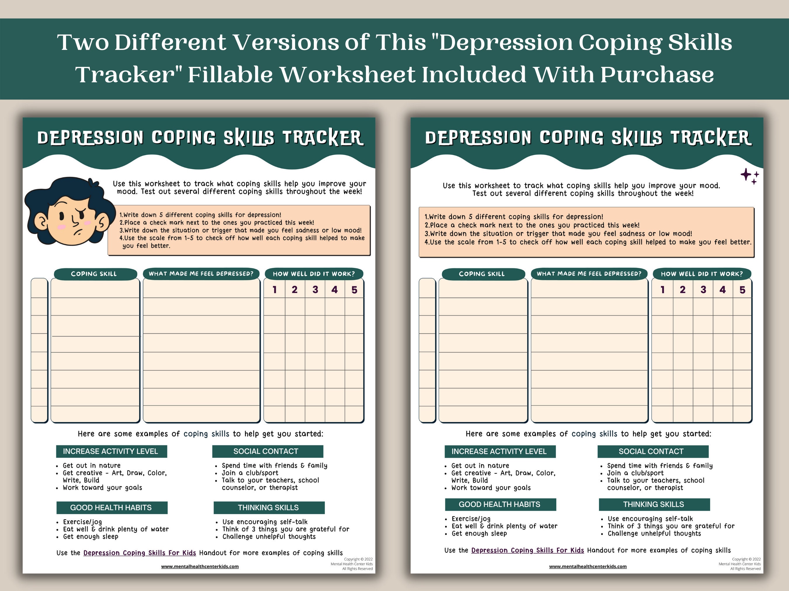 Depression Coping Skills Tracker Fillable Worksheet Kids Teens-child ...