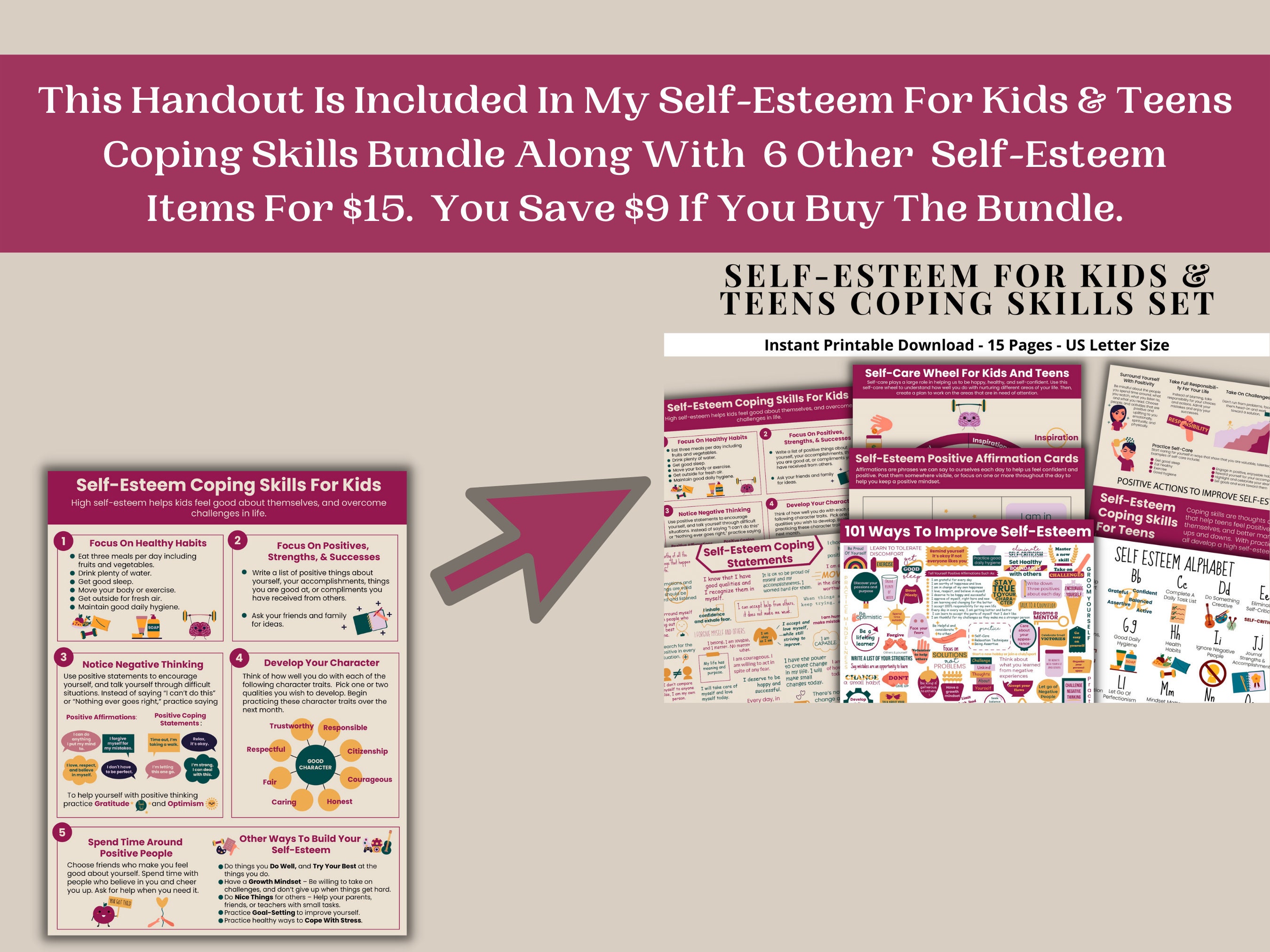 Self-esteem Coping Skills for Kids Children Printable Poster Handout ...