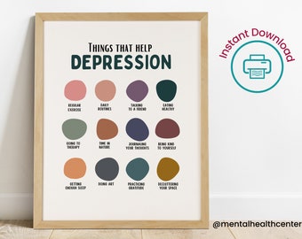 Afiche de habilidades de afrontamiento de la depresión-Consejería Arte de la pared de la oficina-Construcción de la autoestima Regalo-Terapia Decoración de la oficina-Trabajo social CBT-DBT-Growth Mindset