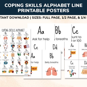 Coping Skills Alphabet Line Printable Posters For Classroom, Children&#39;s Bedroom, Or Counseling Office ABC Kids Teens A to Z Digital Wall Art