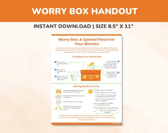 Worry Boxy Anxiety Relief Therapy Handout-Anxiety Coping Skills For Kids Teens-Counseling Worksheet