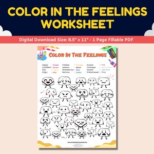 Identifying Feelings/Emotions Emoji Coloring Page For Kids-Emotion SEL Coloring Sheet-Child Therapy School Counseling Therapist Counselor