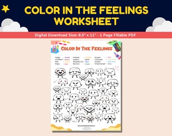 Identifying Feelings/Emotions Emoji Coloring Page For Kids-Emotion SEL Coloring Sheet-Child Therapy School Counseling Therapist Counselor