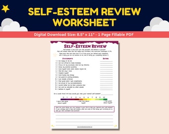 Self-Esteem Review Worksheet For Kids Teens-Growth Mindset Mental Health Child Therapy Counselor Self-Confidence Activity Therapist PDF