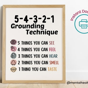 Grounding Technique Poster-Coping Skills Poster-Zones Of Regulation-Mental Health Grounding Poster-School Psychologist-Therapy Office Decor