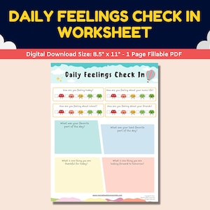 Daily Feelings Check In Emoji Printable Worksheet For Kids-Identifying Emotions Mental Health-Social Emotional Learning-Child Therapy PDF