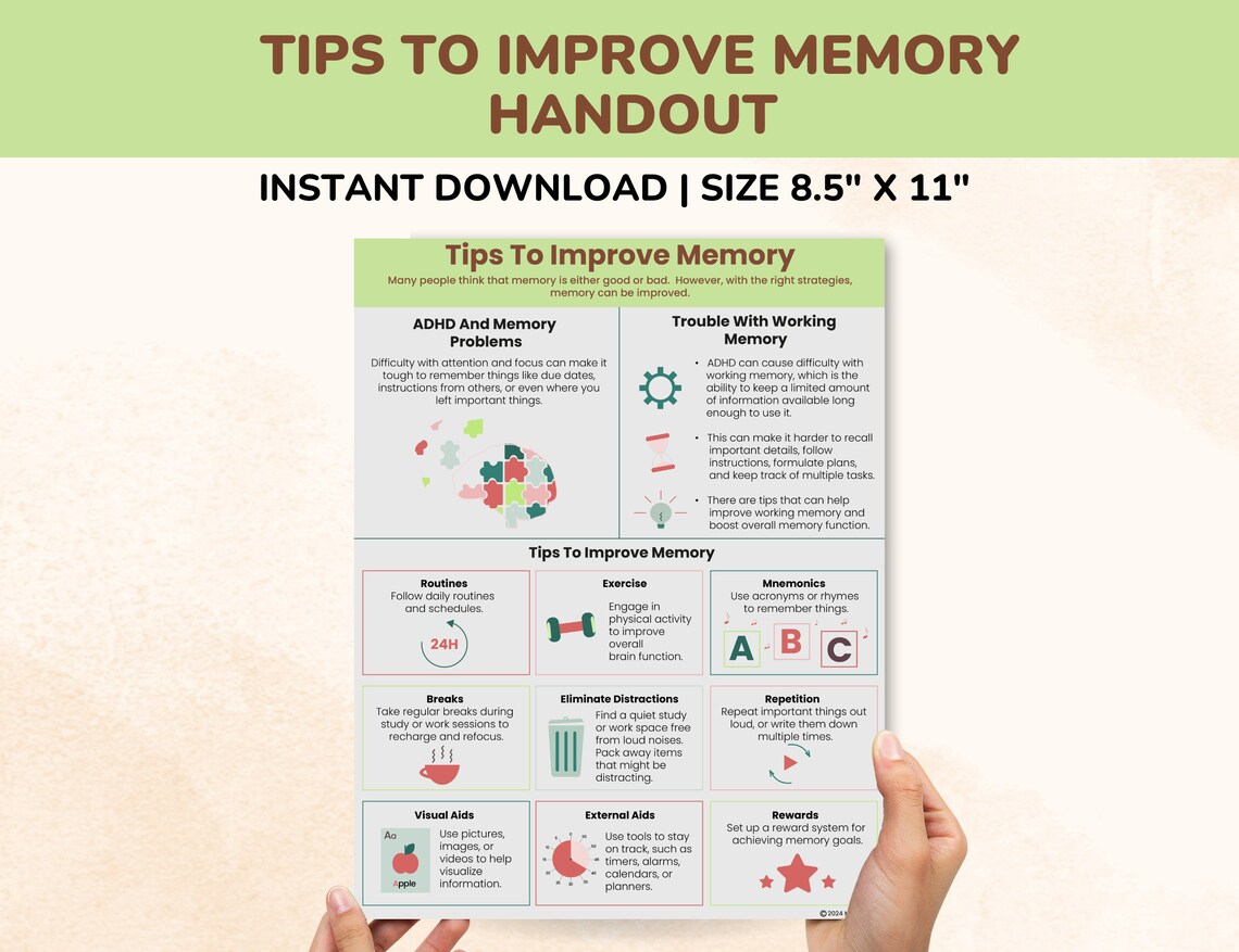Tips Deficit Memory Tips for ADHD Coping Skills Strategies-executive Functioning ...