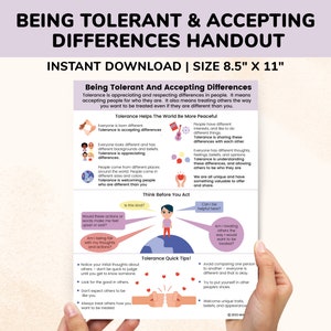 Being Tolerant & Accepting Differences PDF Social Skills Poster For Kids Teens-Diversity Inclusion Tolerance Teaching Worksheets Resources
