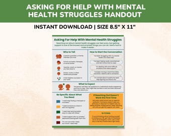 How To Ask For Help Mental Health Awareness Poster Kids Teens Adults-Mental Health Matters-Child Therapy Worksheet-School Counseling Poster