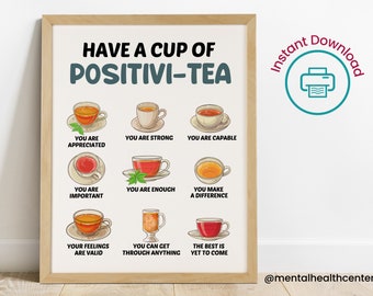 Positivi-tea Affiche imprimable de positivité-Thérapeute Cadeau-Affirmation de soi-Signe d'autonomisation Positive Self-Talk School Counselor Wall Art