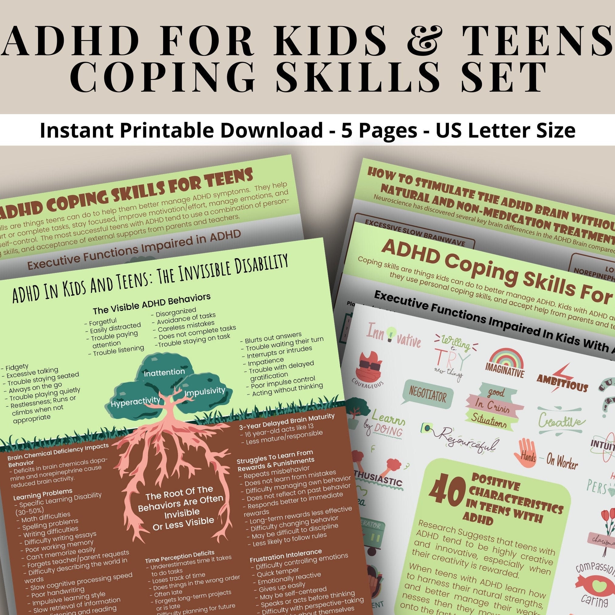 ADHD Printable Handouts 5 Page Set for Kids & Teens-child - Etsy