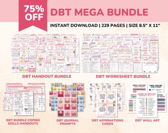 DBT Mega Bundle-229 Pages-DBT Coping Skills Worksheets-Handouts-Posters-Therapist Gift-Kids-Teens-Adults-Dialectical Behavior Therapy