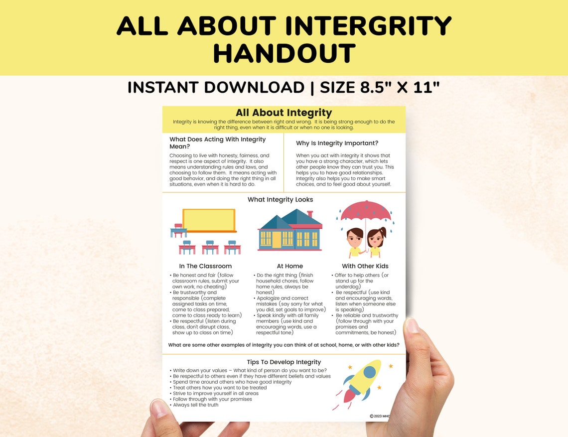 Integrity Printable Character Education for Kids Teens, Therapy ...