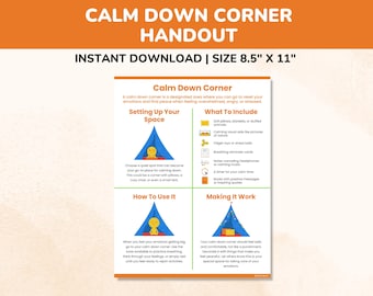 Calm Down Corner Therapy Handout-Coping Skills For Kids Teens Adults-Emotional Regulation Poster Activity-Self-Regulation Worksheet