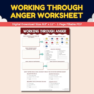 Anger Worksheet Working Through Anger For Kids Children Teens Adolescents-Printable Child Therapy Counseling Worksheets Therapist Counselor