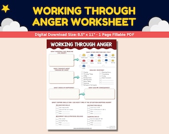 Anger Worksheet Working Through Anger For Kids Children Teens Adolescents-Printable Child Therapy Counseling Worksheets Therapist Counselor
