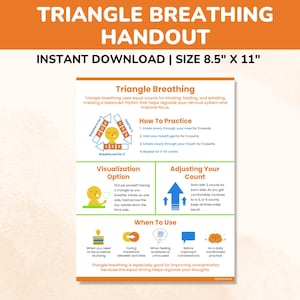 Triangle Breathing Technique-Coping Skills For Kids Teens-Deep Breathing Exercise Poster-Mindfulness Therapy Handout-Counseling Worksheets