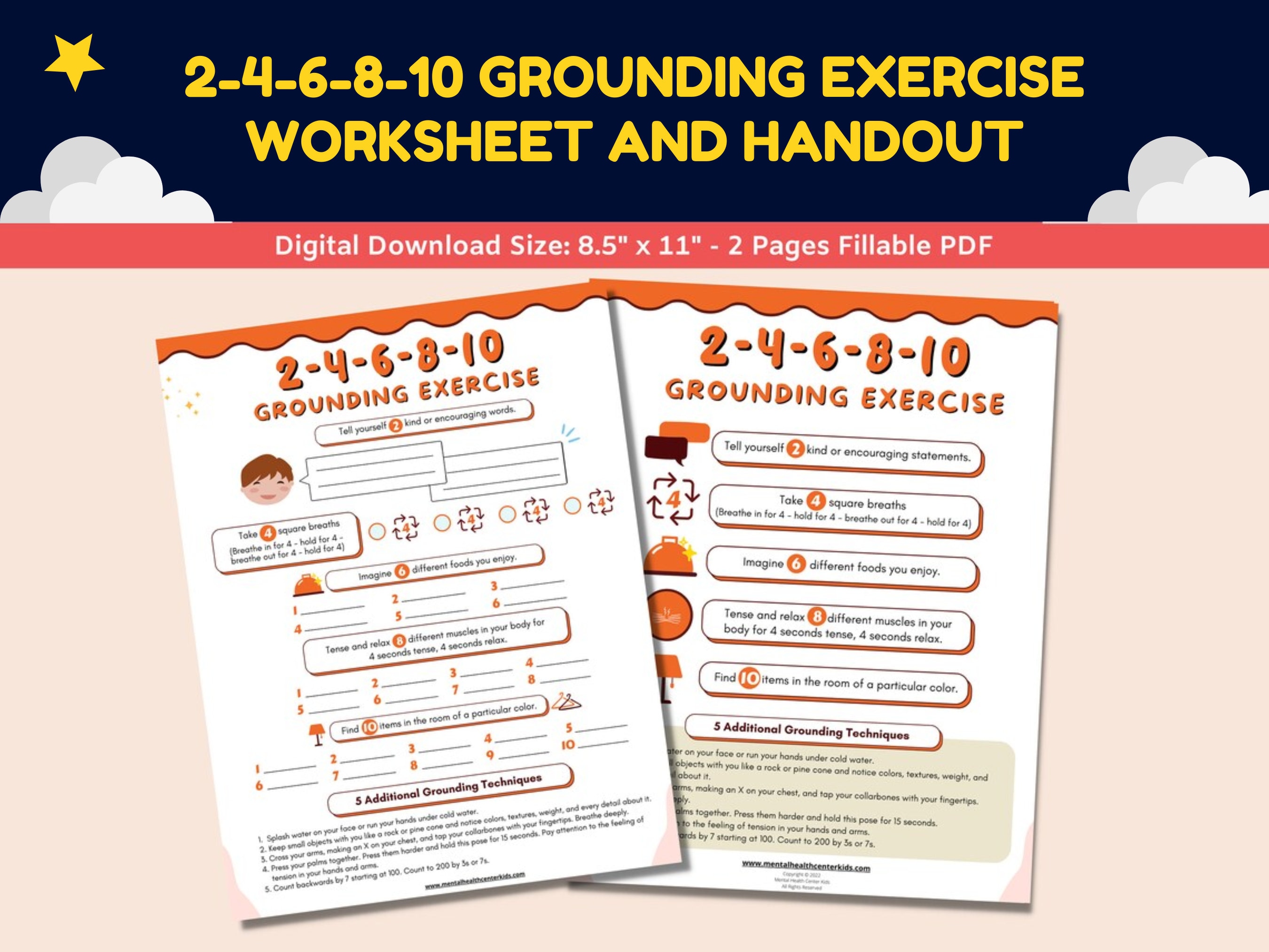 2-4-6-8-10 Grounding Exercise Worksheet Kids Teens Mindfulness ...