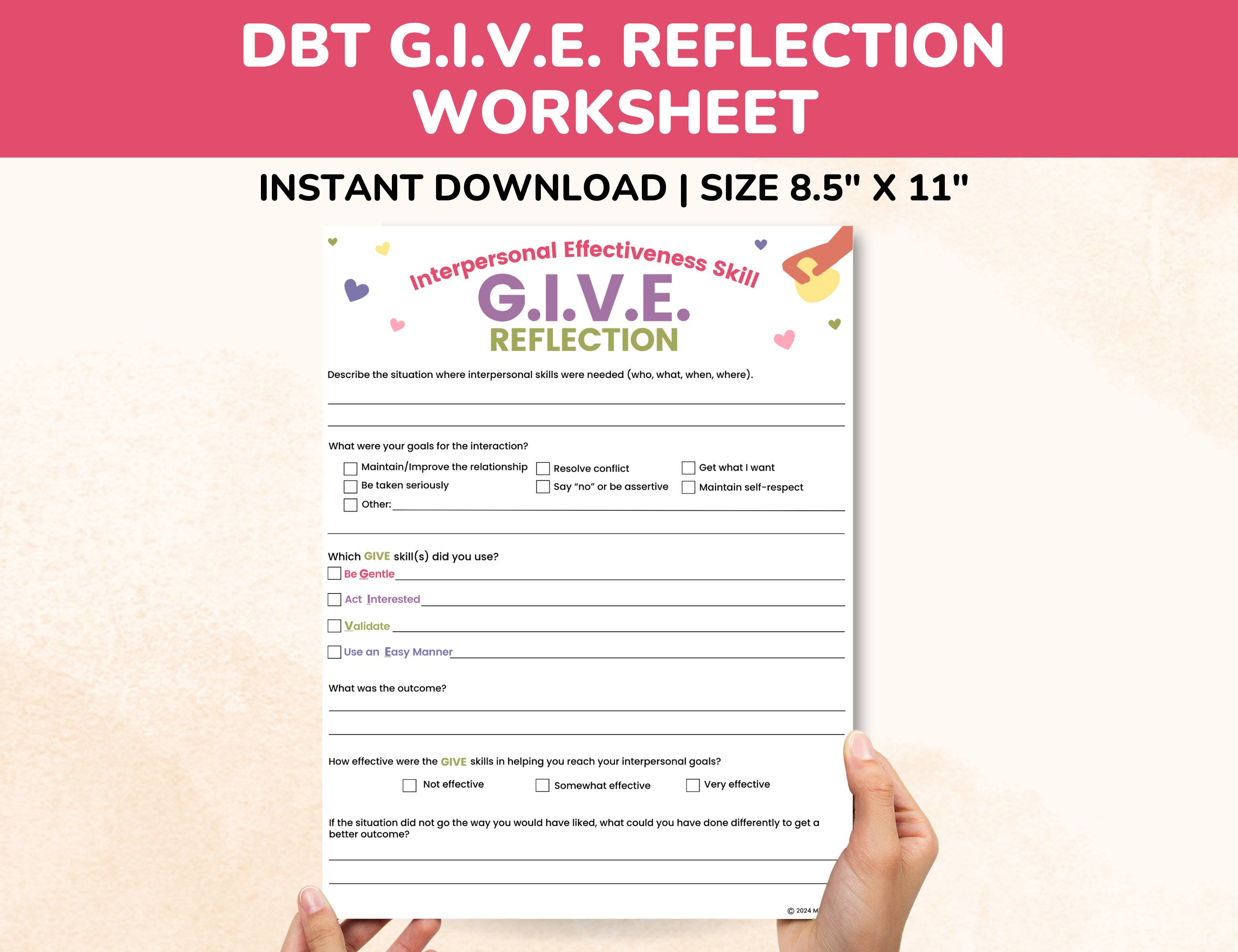 DBT GIVE Skill Worksheet 2-page Fillable Pdf-interpersonal ...