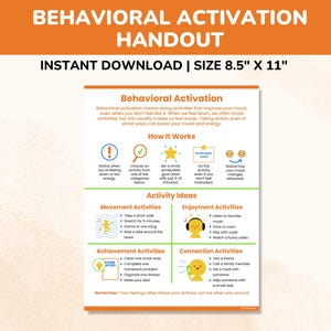 Behavioral Activation Therapy Handout-Coping Skills For Kids Teens Young Adults-Depression Relief Poster Activity-Counseling Worksheet