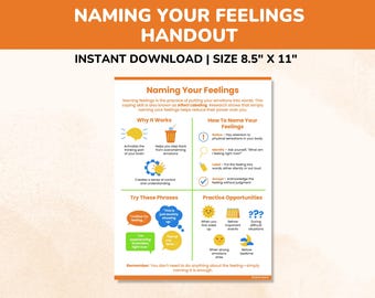 Affect Labeling Coping Skills Handout-Therapy Resources For Kids Teens Adults-Emotional Regulation Poster-Name It To Tame It