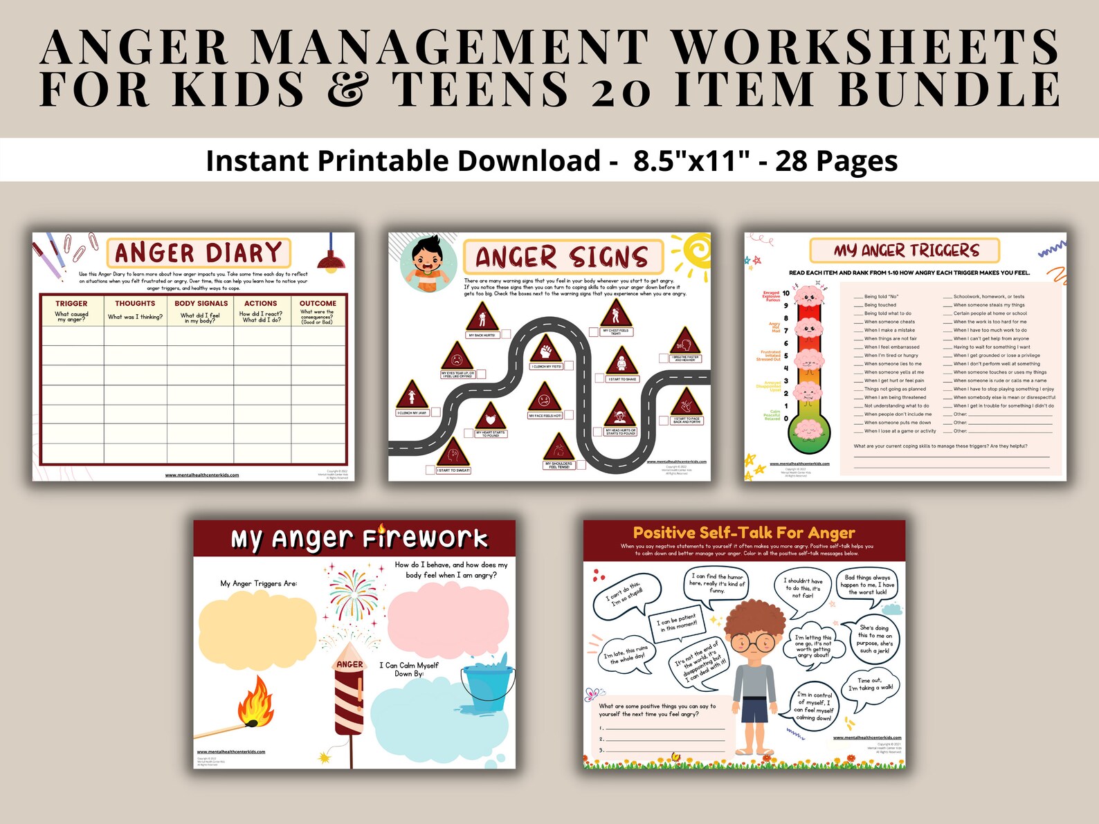 Anger Management Worksheets 20 Item Printable Bundle for Kids - Etsy Canada