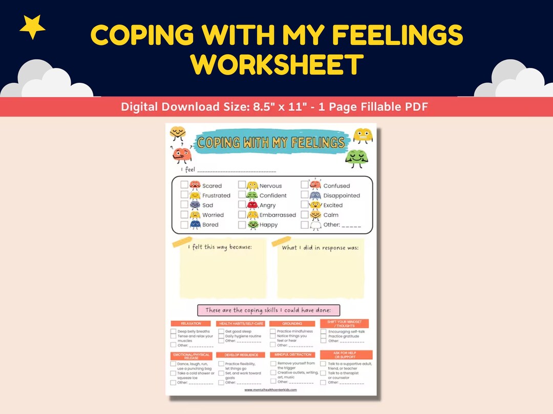 Coping With My Feelings-emotions Emoji Worksheet With Coping Skills ...