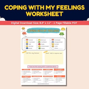 Coping With My Feelings-Emotions Emoji Worksheet With Coping Skills Chart Kids-Social Emotional Learning-Child Therapy School Counseling PDF