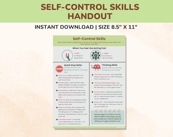 Póster de habilidades de afrontamiento y autocontrol - Herramientas de terapia para el TDAH - Folleto de autorregulación para niños, adolescentes y adultos - Habilidades de funcionamiento ejecutivo - Manejo de la ira