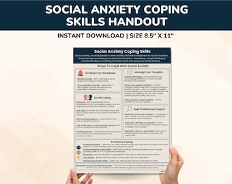 Social Anxiety Coping Skills PDF Therapy Worksheet Kids Teens, Social Skills Anxiety Counseling Poster, Social Phobia Printable Worksheets