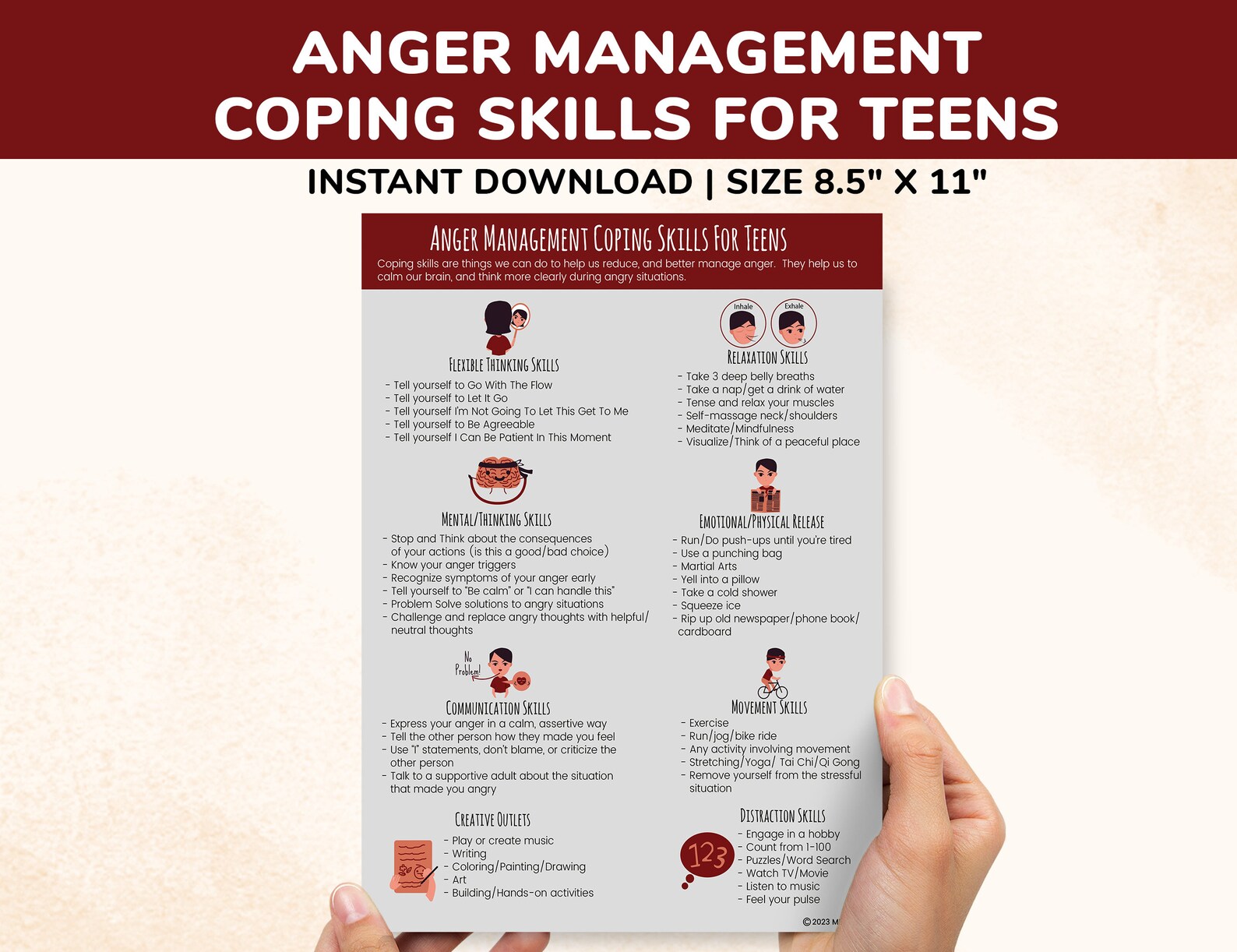 Anger Management Coping Skills Printable Poster Bundle for Kids & Teens ...