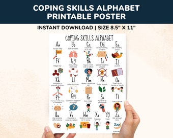 Coping Skills Alphabet Printable Therapy Posters Kids Teens-Calm Down Corner School Counseling Self-Regulation Worksheets Classroom CBT PDF