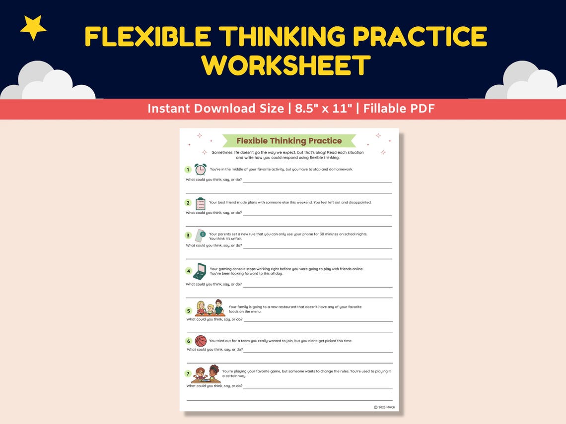Flexible Thinking Worksheets for Kids-teens-therapy Counseling ...