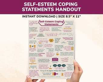Self-Esteem Coping Statements Positive Affirmations For Kids Teens - Printable Coping Skills Poster Handout Quotes Mantra Gift Digital Print