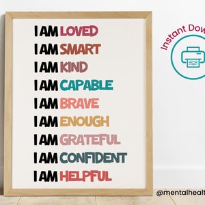 Affermazioni per bambini-Classroom Art Poster-I Am Loved Smart Kind-I Am Affermazioni-Playroom Art Poster-Affirmations Poster-Homeschool Decor