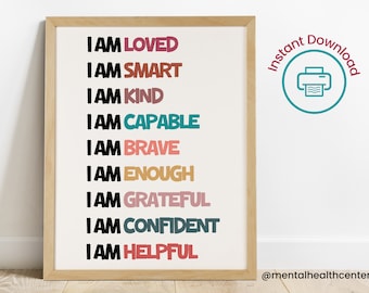 Affirmations for Kids-Classroom Art Posters-I Am Loved Smart Kind-I Am Affirmations-Playroom Art Poster-Affirmations Poster-Homeschool Decor