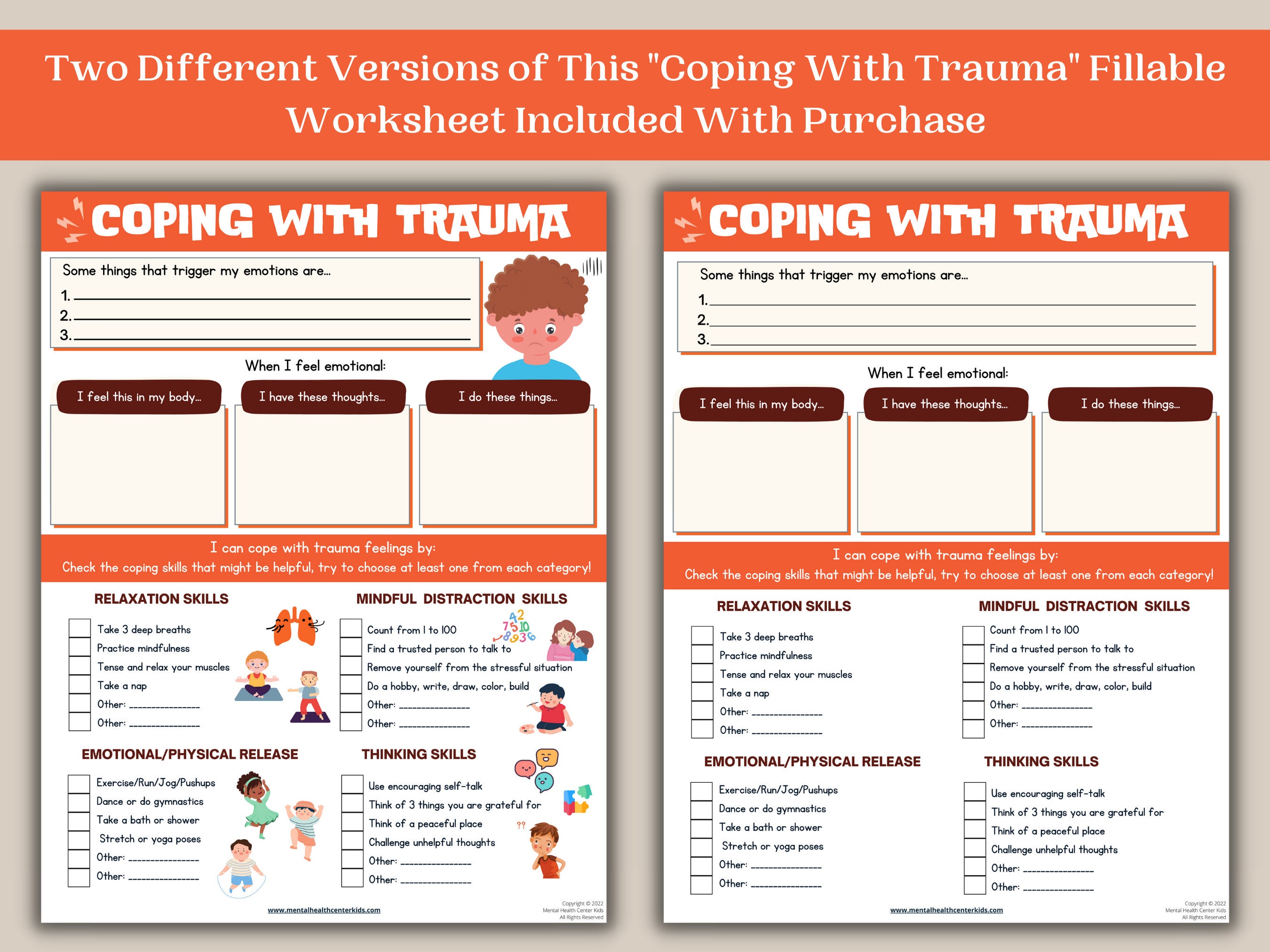 Trauma PTSD Coping Skills Fillable Worksheet Kids Children - Printable ...