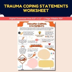 PTSD Trauma Coping Statements Worksheet Kids Teens Stress Relief CBT Positive Self-Talk Affirmations - Printable Coping Skills Quotes Mantra