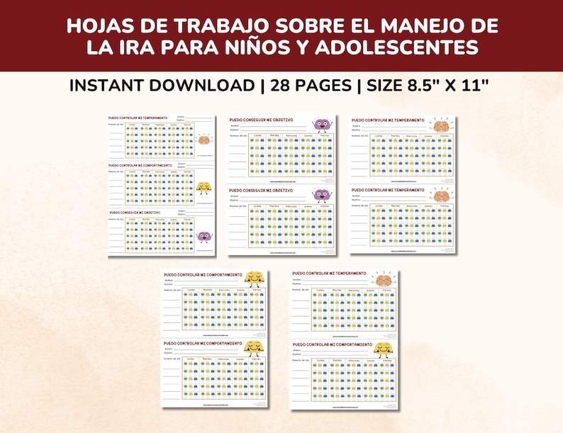 Spanish Anger Management Worksheets 20 Item Bundle for Kids-teens ...