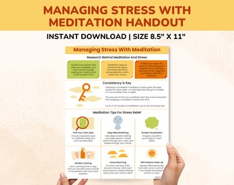 Stress Relief With Meditation PDF-Kids-Teens-Adults-Stress Management Therapy Worksheets-Poster-Gift-Counseling-Stress Interventions-Tools