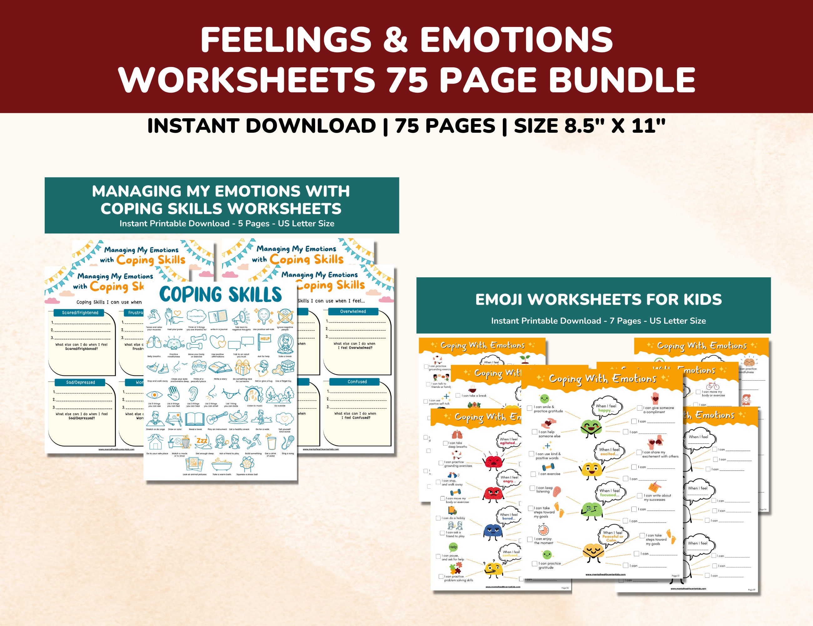 Feelings & Emotions Worksheets Chart 75 Pg Printable Bundle-coping ...