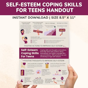 Self-Esteem Printable For Teens Self Confidence Coping Skills For Teens - Self Esteem Counseling Handout Self-Esteem Handout For Parents PDF