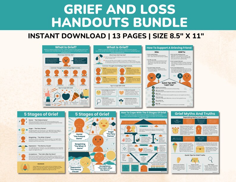 Grief and Loss Handouts Bundle-13 Pages-grief Coping Skills Pdf-kids ...